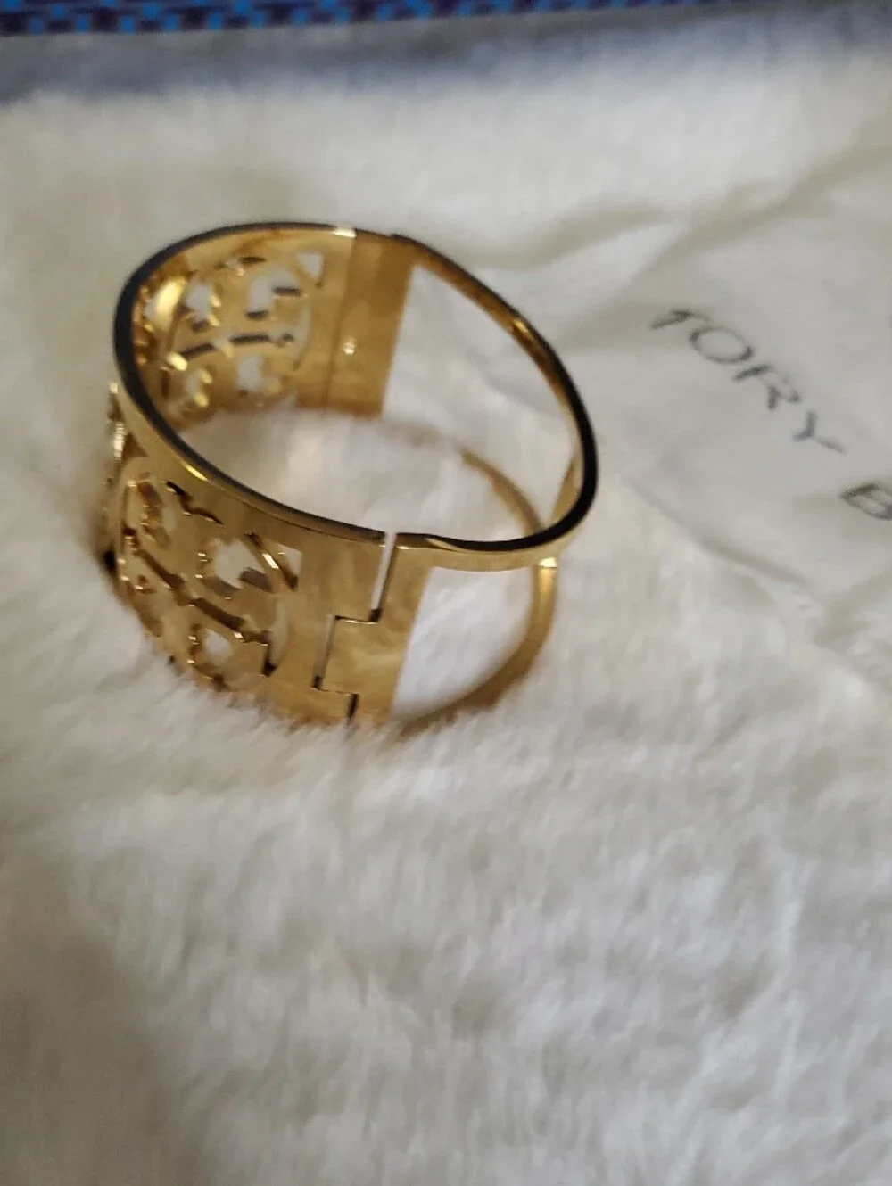Tory Burch Gold Filigree Logo Cuff Bracelet